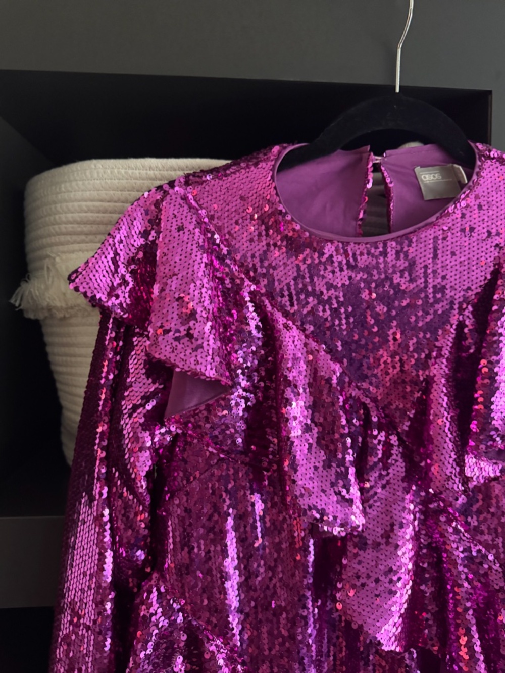 Fuchsia Sequin Ruffle Dress - Picture 3 of 7